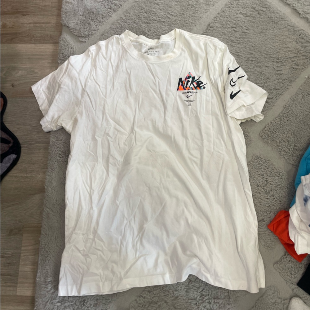 Nike White Tee with Multicolor Graphic